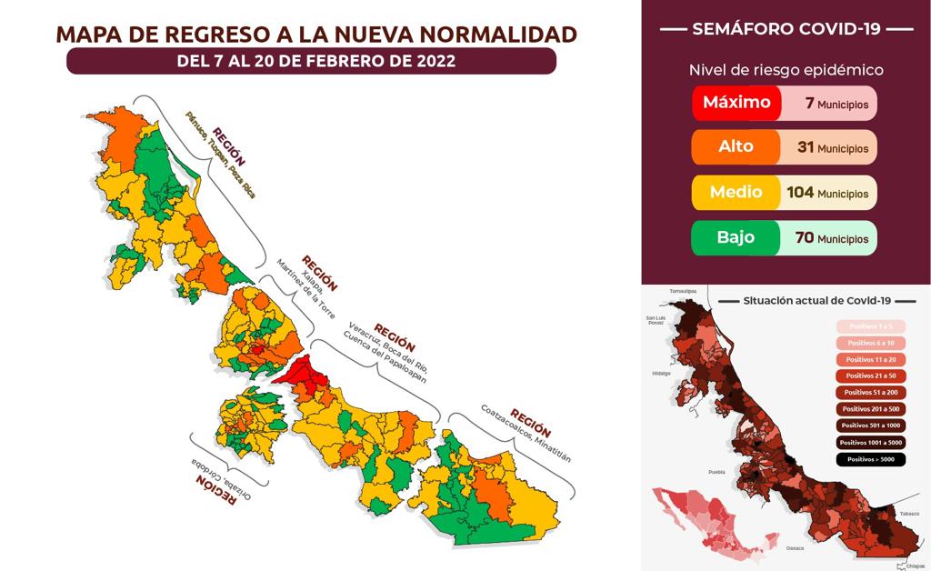 70 municipios veracruzanos logran mantenerse en Verde; siete pasan al rojo.
