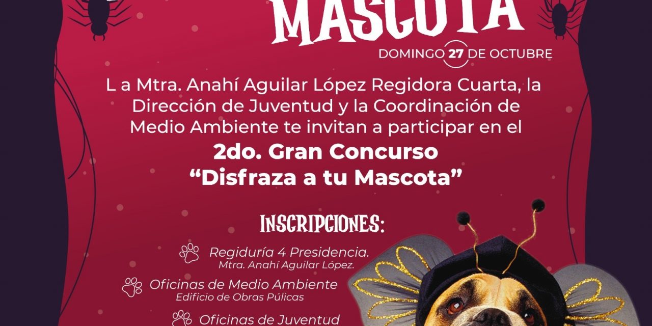 Inscripciones abiertas para el 2° Concurso “Disfraza a tu mascota”, que se realizará el 27 de octubre, con motivo del Día de Muertos