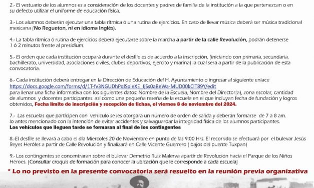 Lanzan convocatoria para desfile por el 114 aniversario del Inicio de la Revolución Mexicana