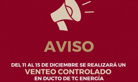 ¡No se alarme! Del 11 al 15 de diciembre se realizará un venteo controlado en ducto de TC Energía