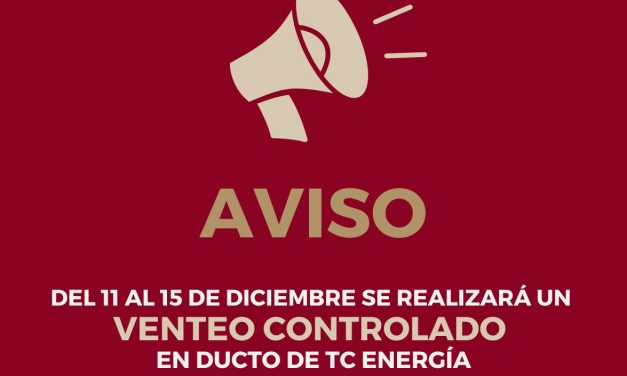 ¡No se alarme! Del 11 al 15 de diciembre se realizará un venteo controlado en ducto de TC Energía