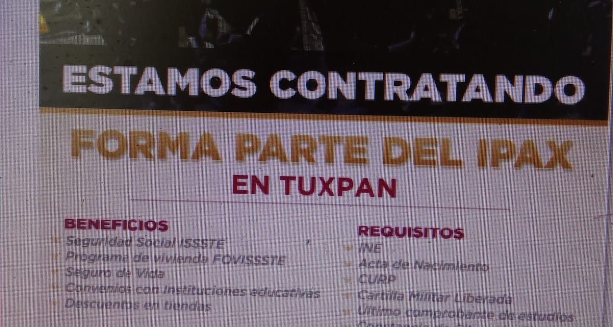 IPAX de Tuxpan Ofertará 15 vacantes en la Feria del Empleo
