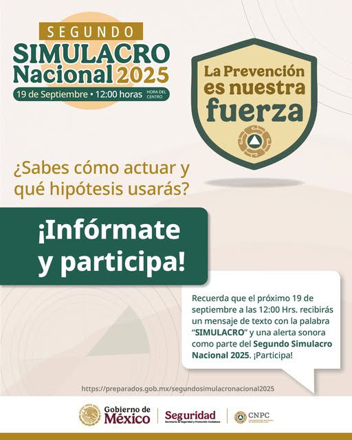 Tuxpan se prepara para el Segundo Simulacro Nacional de Protección Civil 2025, el 19 de septiembre a las 12:00 horas