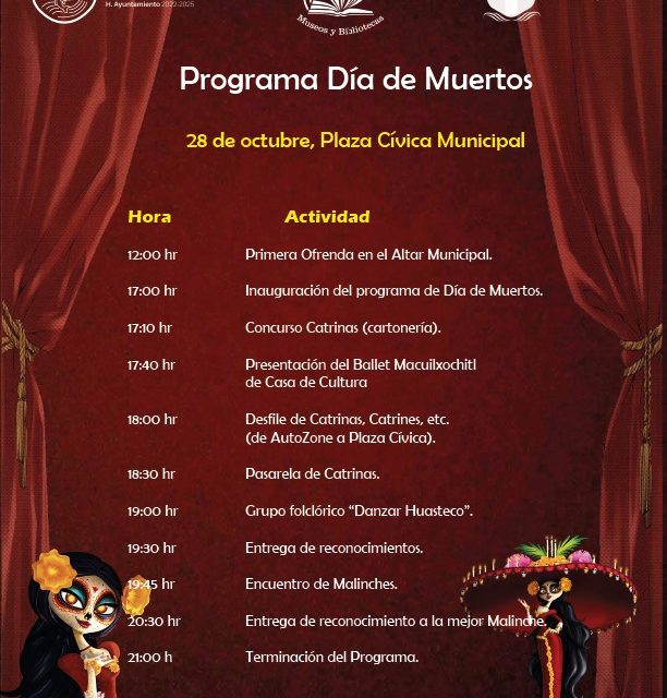 Pasarela de catrinas, encuentro de malinches, desfile de Día de Muertos, concurso de catrinas (cartonería) y muchas actividades más, este 28 de octubre en Plaza Cívica