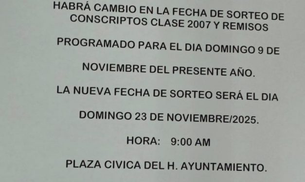 Cambian fecha para sorteo será el 23 Noviembre