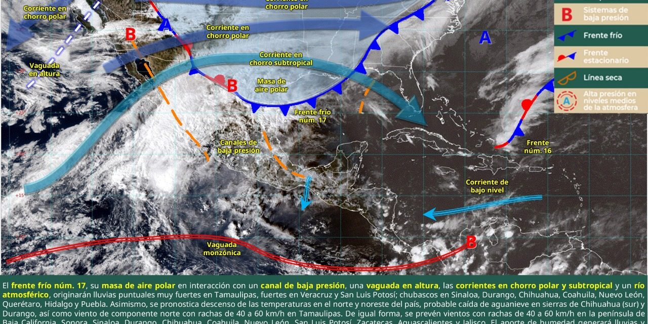 Se recomienda precaución por la llegada del Frente Frío 17 al Norte de Veracruz.