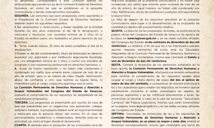 Emite Comisión la convocatoria para designar titular de la CEDH