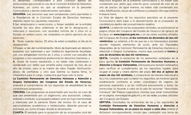 Emite Comisión la convocatoria para designar titular de la CEDH