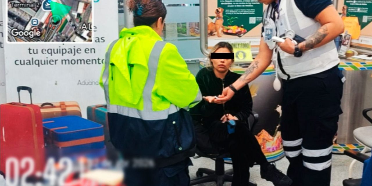 Marina detiene a pasajera extranjera y asegura posible cocaína en el AICM